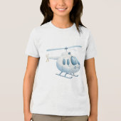 Light Blue Watercolor Modern Helicopter トライブレンドTシャツ (正面)