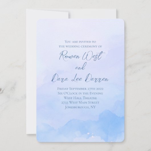 Light Blue Watercolor Ombre Painting Wedding 招待状 (正面)