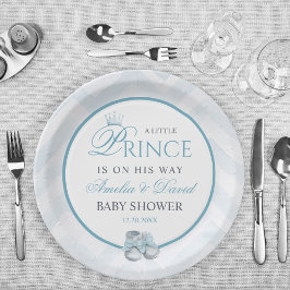 Light Blue Watercolor Prince Baby Shower ペーパープレート