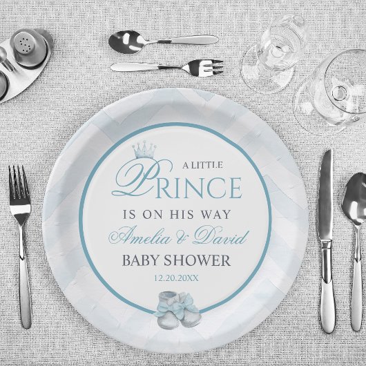 Light Blue Watercolor Prince Baby Shower ペーパープレート
