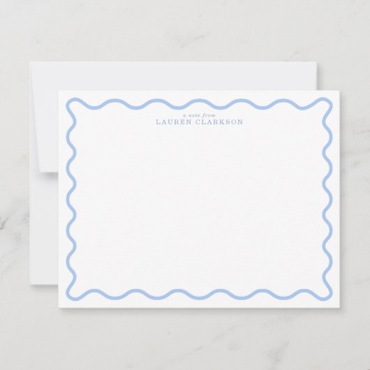 Light Blue Wavy Border Personalized Note Card 招待状 (正面)