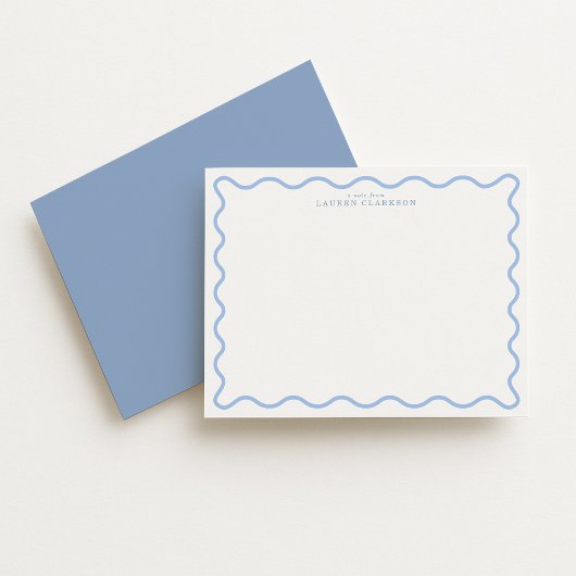 Light Blue Wavy Border Personalized Note Card 招待状