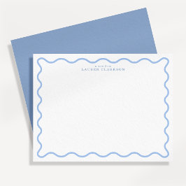 Light Blue Wavy Border Personalized Note Card 招待状