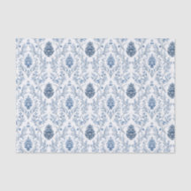 Light Blue & White Damask with Pine Cones