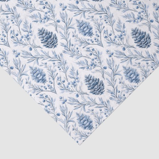 Light Blue & White Damask with Pine Cones 薄葉紙 (詳細)