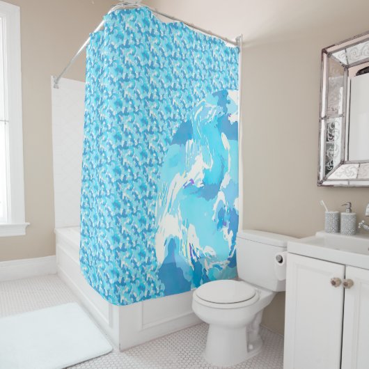 Light blue & White Ocean Abstract Art シャワーカーテン (インサイチュ)