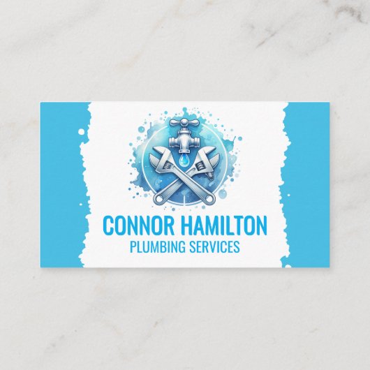 Light Blue White Watercolor Plumbing Logo 名刺 (裏面)