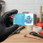 Light Blue White Watercolor Plumbing Logo 名刺