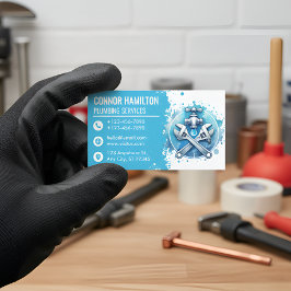 Light Blue White Watercolor Plumbing Logo 名刺