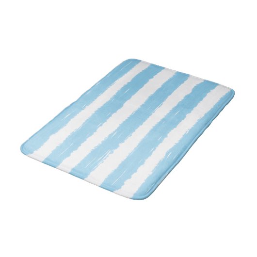 Light Blue White Watercolor  Stripes バスマット (アングル)