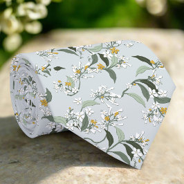 Light Blue Wild Flowers Leaves Nature Pattern ネクタイ