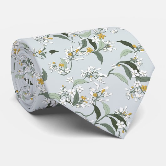 Light Blue Wild Flowers Leaves Nature Pattern ネクタイ (ロール)