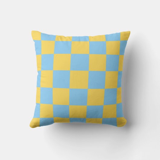 Light Blue Yellow Checkerboard Pillow クッション (裏面)