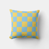 Light Blue Yellow Checkerboard Pillow クッション (正面)