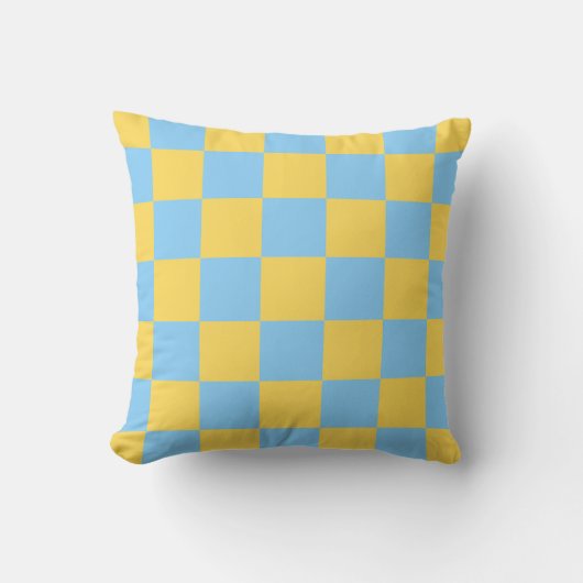 Light Blue Yellow Checkerboard Pillow クッション (正面)