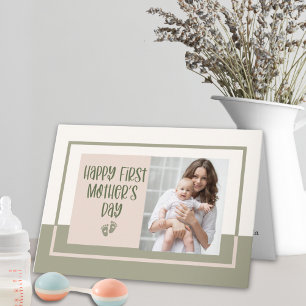 Light Boho Green Pink First Mother's Day Photo カード