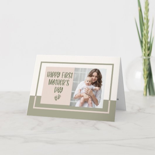Light Boho Green Pink First Mother's Day Photo カード (正面)