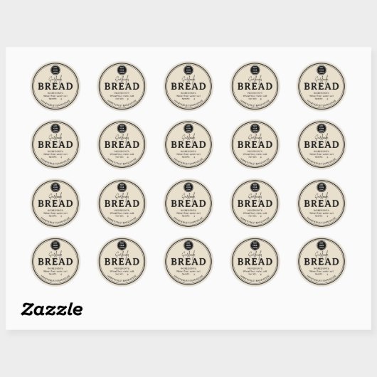 Light Brown Bakery Sourdough Bread Label Sticker ラウンドシール (シート)