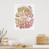 Light Brown Mushrooms on White Background on Wall ポスター (キッチン)