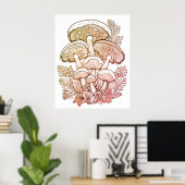 Light Brown Mushrooms on White Background on Wall ポスター (ホームオフィス)