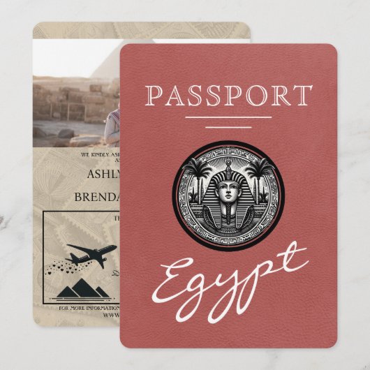 Light Burgundy Egypt Passport Wedding Invitation 招待状 (正面/裏面)