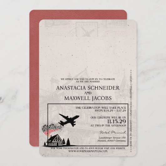 Light Burgundy Germany Passport 結婚's 招待状 (正面/裏面)