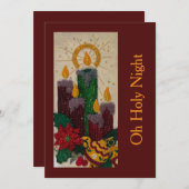 Light Candle Sequin Sewing Holly Holiday Card シーズンカード (正面/裏面)