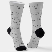 Light Charcoal Cat Line Art Pattern Socks