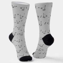 Light Charcoal Cat Line Art Pattern Socks ソックス