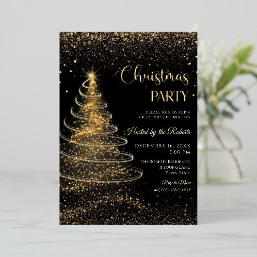 Light christmas tree Birthday Foil Invitation 箔招待状 (立ち正面)