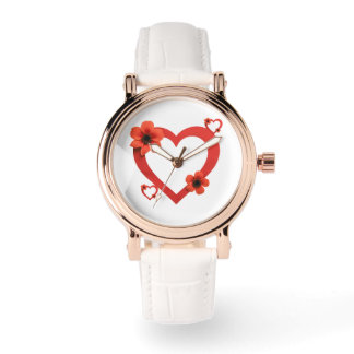 Light-Colored Wristwatch with Red Heart 腕時計