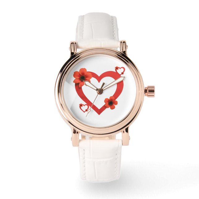 Light-Colored Wristwatch with Red Heart 腕時計 (正面)