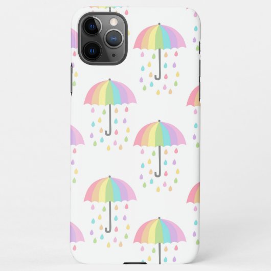 Light Colors Rainbow Umbrella Print Rain Drops iPhoneケース (裏面)
