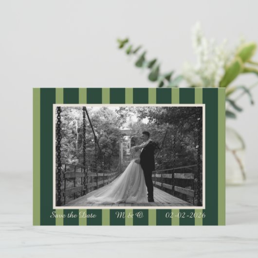 Light & Dark Green Thin Stripe Invitation 招待状 (スタンド正面)
