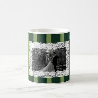 Light&Dark Green Vintage Lace Stripe Invitation コーヒーマグカップ