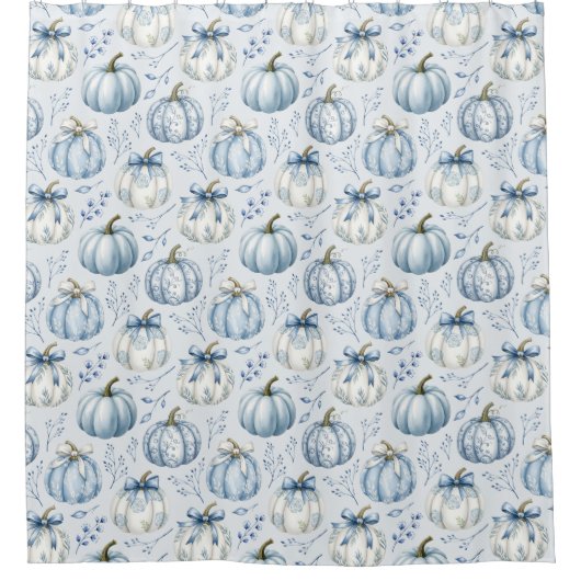 Light Dusty Blue Pumpkin Pattern - Shower Curtain シャワーカーテン (正面)