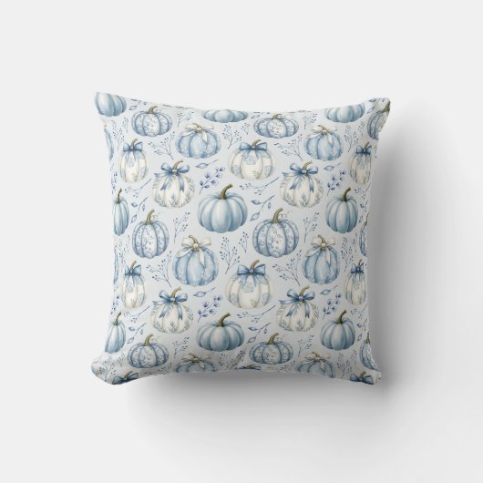 Light Dusty Blue Pumpkin Pattern -- Throw Pillow クッション (正面)