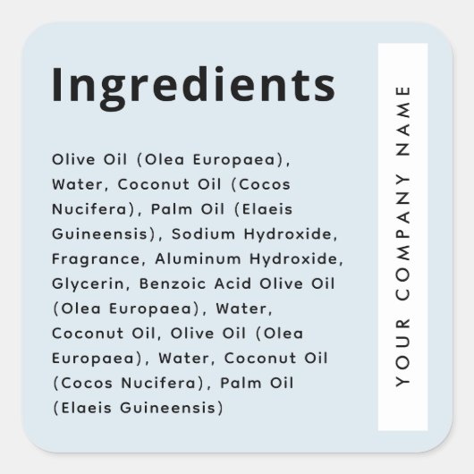 Light dusty blue trendy ingredient list product スクエアシール (正面)