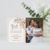 Light Earth Tone 素朴 Bohoフローラ結婚の写真 サンキューカード (スタンド正面)