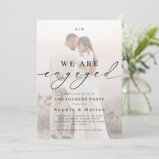 Light Faded Fading Photo Monogram Engagement Party 招待状 (スタンド正面)