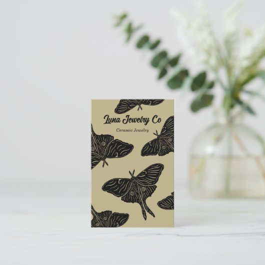 Light Gold Mystical Luna Moth Blank Business Card 名刺 (スタンド正面)