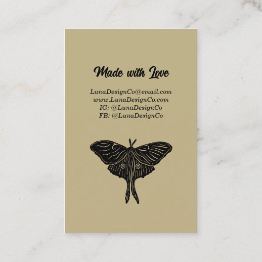 Light Gold Mystical Luna Moth Blank Business Card 名刺 (裏面)