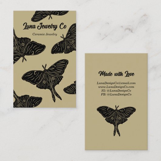 Light Gold Mystical Luna Moth Blank Business Card 名刺 (正面/裏面)