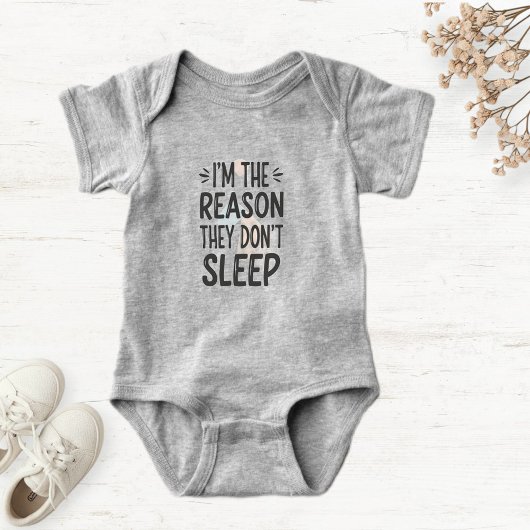 Light Gray Baby Bodysuit with Funny Phrase  ベビーボディスーツ
