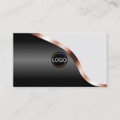 Light Gray Black Wavy Rose Gold Decor Logo QR Code 名刺 (正面)
