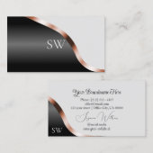 Light Gray Black Wavy Rose Gold Decor Monogrammed 名刺 (正面/裏面)