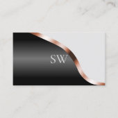 Light Gray Black Wavy Rose Gold Decor Monogrammed 名刺 (正面)