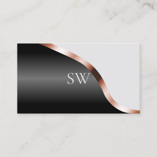 Light Gray Black Wavy Rose Gold Decor Monogrammed 名刺 (正面)