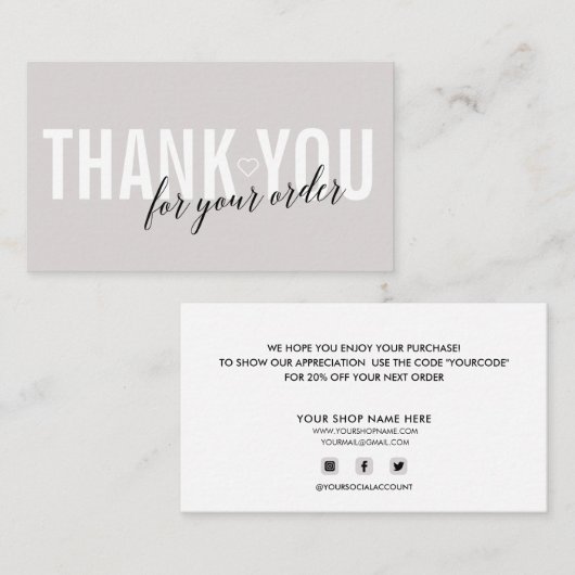 LIGHT GRAY CUSTOMER THANK YOU FOR YOUR ORDER 名刺 (正面/裏面)