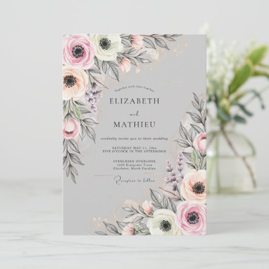 Light Gray Delicate Spring Wedding 招待状 (スタンド正面)